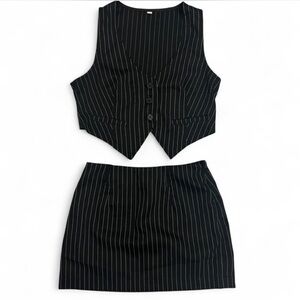 Black Pinstripe Women's Skirt Set